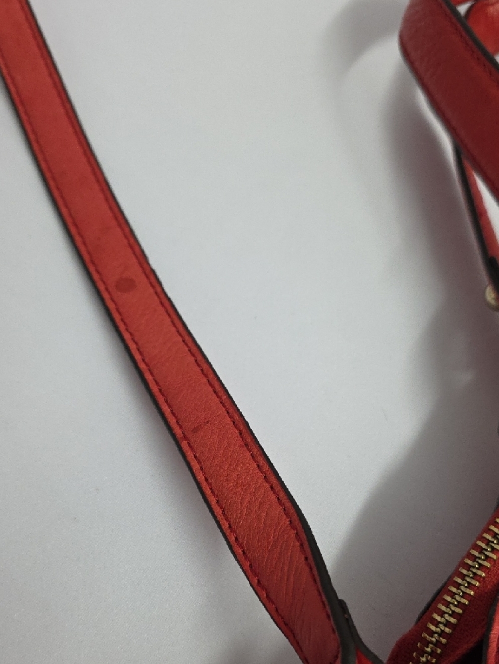 B. Makowsky Red Genuine Leather Shoulder Bag Gold Hardware Crossbody Purse - Picture 13 of 16